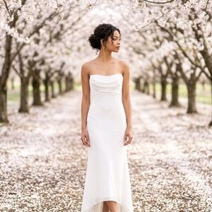 Strapless White Sheath Dress by